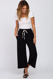 Black Ribbed Cropped Wide Leg Pants