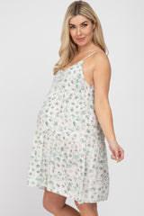 Green Floral Sleeveless Maternity Dress