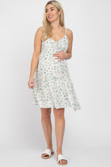 Green Floral Sleeveless Maternity Dress