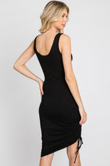 Black Scoop Neck Ruched Side Dress