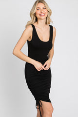 Black Scoop Neck Ruched Side Dress