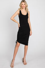 Black Scoop Neck Ruched Side Maternity Dress