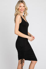 Black Scoop Neck Ruched Side Dress