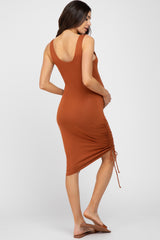 Rust Scoop Neck Ruched Side Maternity Dress