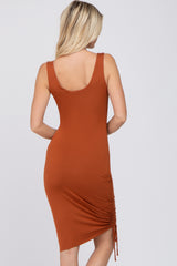 Rust Scoop Neck Ruched Side Dress