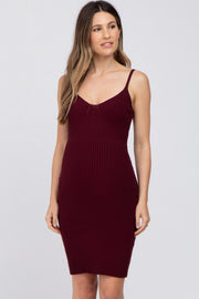 Burgundy Rib Knit Fitted Maternity Dress