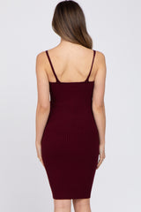 Burgundy Rib Knit Fitted Maternity Dress