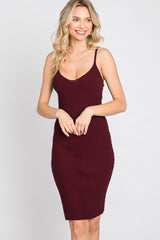 Burgundy Rib Knit Fitted Dress