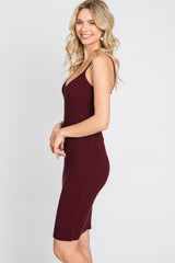 Burgundy Rib Knit Fitted Dress