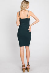 Forest Green Rib Knit Fitted Dress