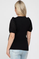 Black Eyelet Lace Sleeve Maternity Blouse