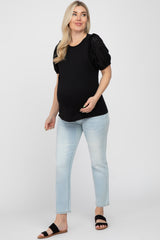 Black Eyelet Lace Sleeve Maternity Blouse