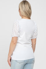 White Eyelet Lace Sleeve Maternity Blouse