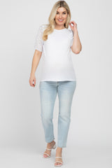 White Eyelet Lace Sleeve Maternity Blouse