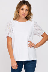 White Eyelet Lace Sleeve Blouse