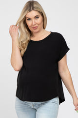 Black Short Sleeve Curved Hem Maternity Top