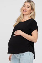 Black Short Sleeve Curved Hem Maternity Top