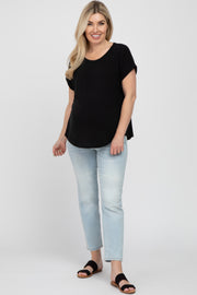 Black Short Sleeve Curved Hem Maternity Top