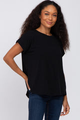 Black Short Sleeve Curved Hem Top