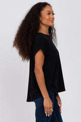 Black Short Sleeve Curved Hem Top