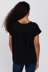 Black Short Sleeve Curved Hem Top