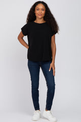 Black Short Sleeve Curved Hem Top