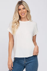 Ivory Short Sleeve Curved Hem Top