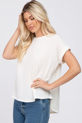 Ivory Short Sleeve Curved Hem Top