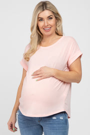 Pink Short Sleeve Curved Hem Maternity Top