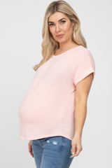 Pink Short Sleeve Curved Hem Maternity Top