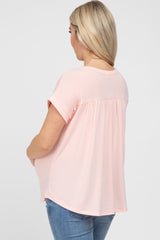 Pink Short Sleeve Curved Hem Maternity Top