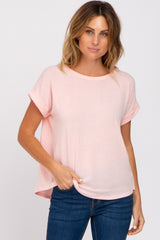 Pink Short Sleeve Curved Hem Maternity Top