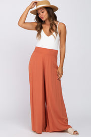 Rust Smocked Waist Wide Leg Maternity Pants