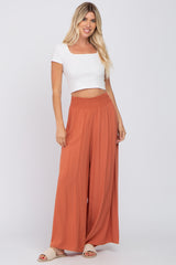 Rust Smocked Waist Wide Leg Maternity Pants