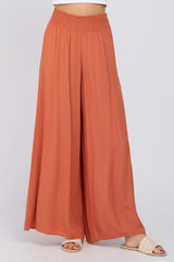 Rust Smocked Waist Wide Leg Pants