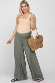 Olive Smocked Waist Wide Leg Maternity Pants