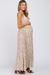 Ivory Floral Square Neck Ruffle Strap Back Tie Maternity Maxi Dress