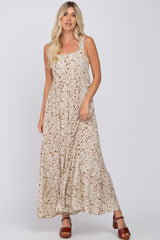 Ivory Floral Square Neck Ruffle Strap Back Tie Maternity Maxi Dress