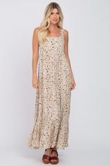 Ivory Floral Square Neck Ruffle Strap Back Tie Maxi Dress