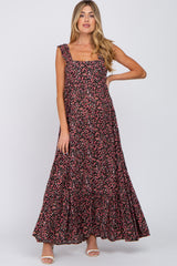 Black Floral Square Neck Ruffle Strap Back Tie Maternity Maxi Dress