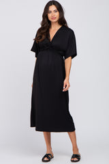 Black Knotted Front Short Sleeve Maternity Midi Dress