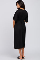 Black Knotted Front Short Sleeve Maternity Midi Dress