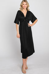 Black Knotted Front Short Sleeve Midi Dress