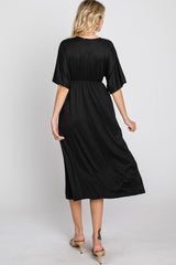 Black Knotted Front Short Sleeve Midi Dress