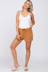 Rust Drawstring Linen Maternity Shorts