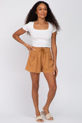 Rust Drawstring Linen Maternity Shorts