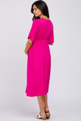 Fuchsia Knotted Front Short Sleeve Maternity Midi Dress