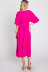 Fuchsia Knotted Front Short Sleeve Midi Dress