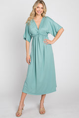 Jade Knotted Front Short Sleeve Midi Dress