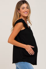 Black Flutter Sleeve Maternity Top